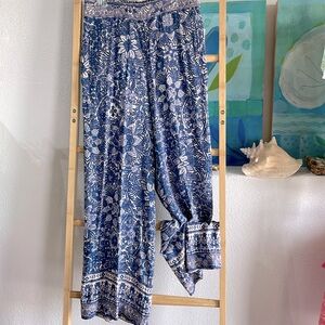 Sigrid Olsen Signature Palazzo Pants Tropical Print Blue Combo Size Small